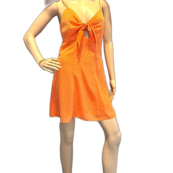 Alice + Olivia Designer dress Orange polka-dot texture mini  halter  size 2 NWT - Picture 1 of 8